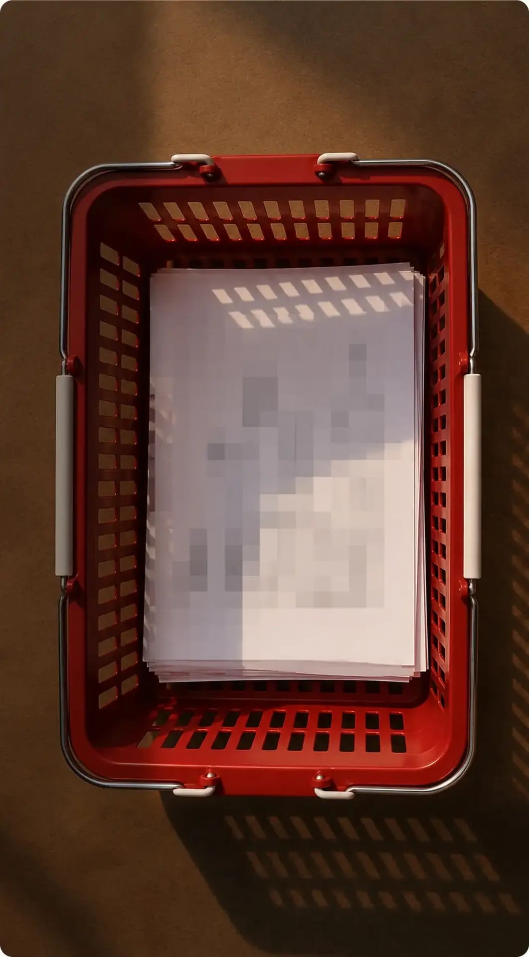Cesta de la compra vacía sobre fondo marrón